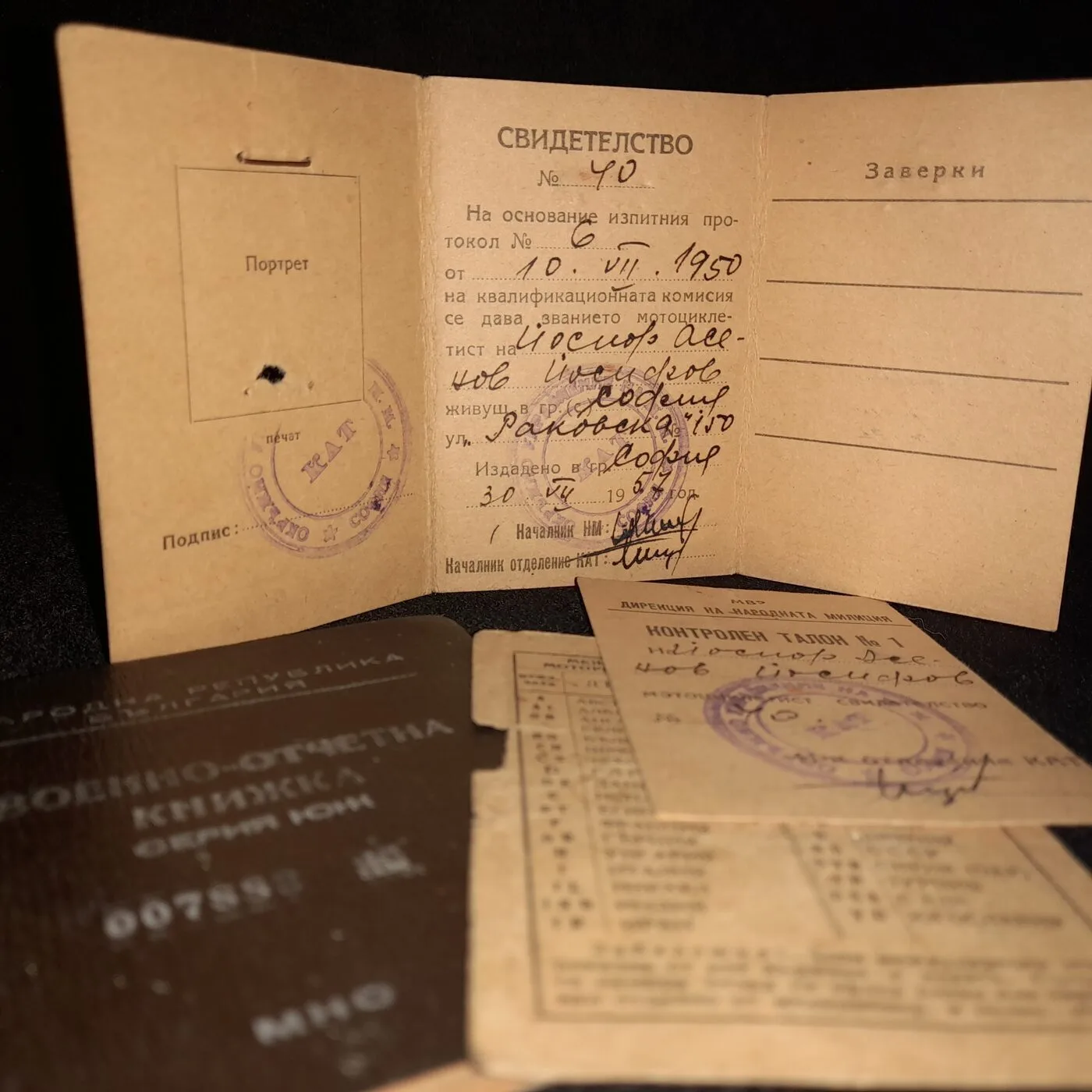 Military booklet and motorcycle licence — 12