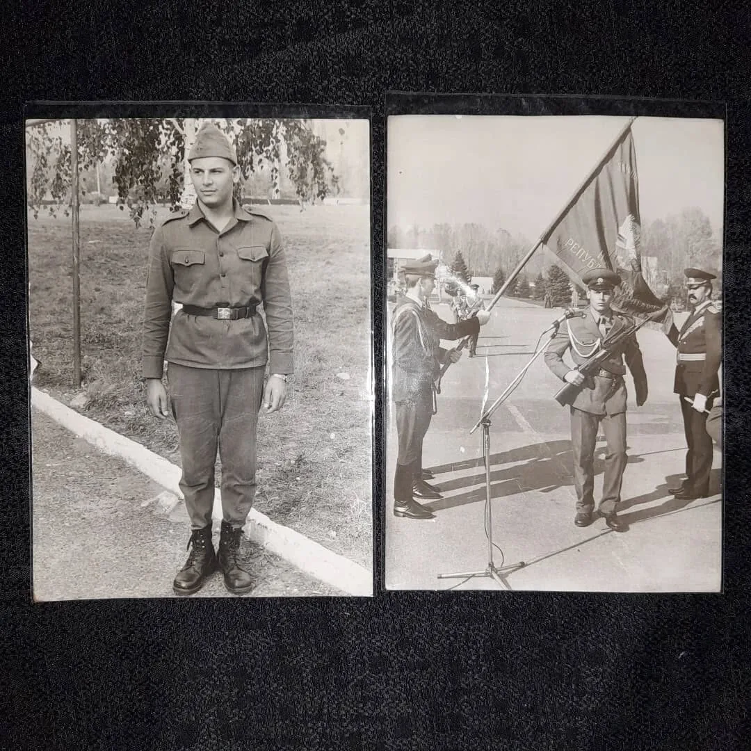 The same conscript photographed in service dress and at the swearing-in ceremony